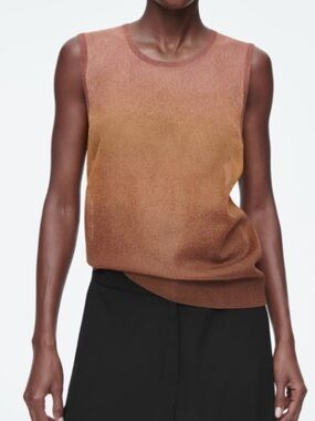 Like New COS Ombre Fine-Knit Tank Top in Bronze and Apricot Beige, size Large